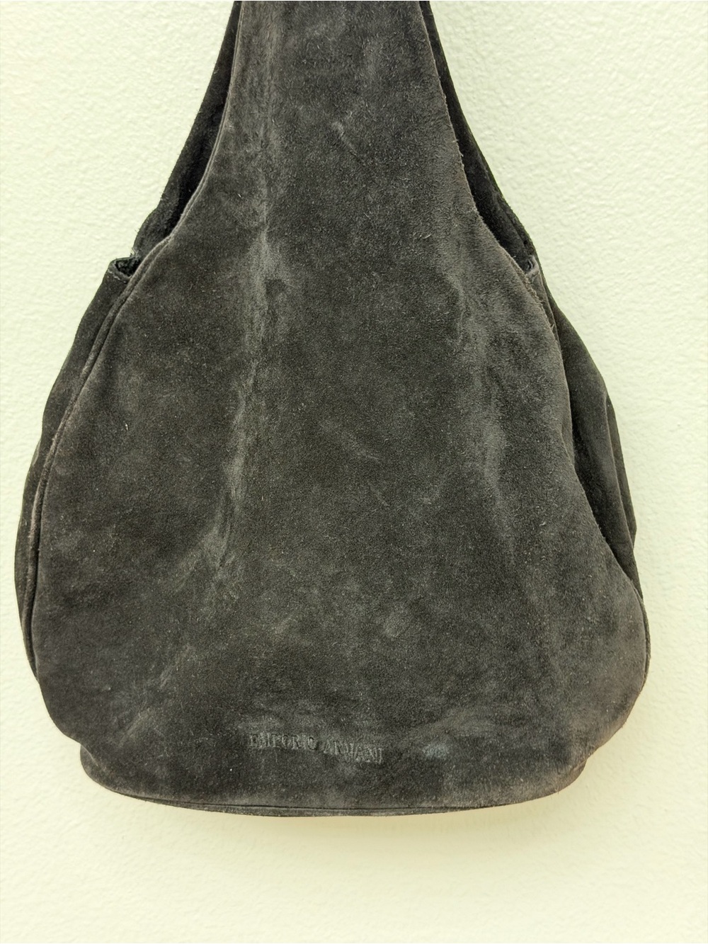 Vintage Emporio Armani Black Suede Hobo Shoulder Bag Made in Italy